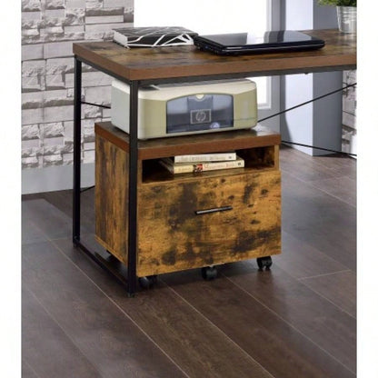 Weathered Oak Black Metal TV Stand