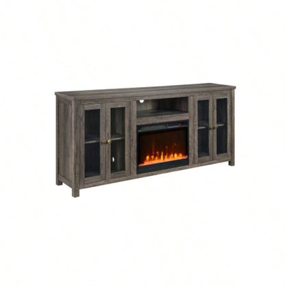 Ellington 70 Gray Walnut Fireplace TV Stand Console with Heater, LED Light, Cabinets, Shelves
