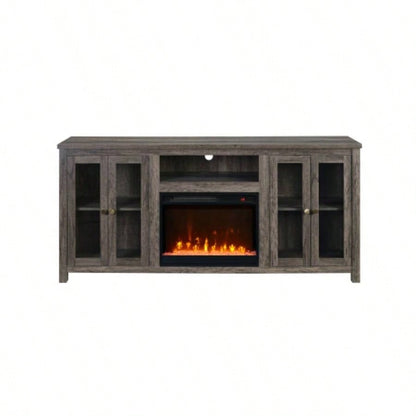 Ellington 70 Gray Walnut Fireplace TV Stand Console with Heater, LED Light, Cabinets, Shelves