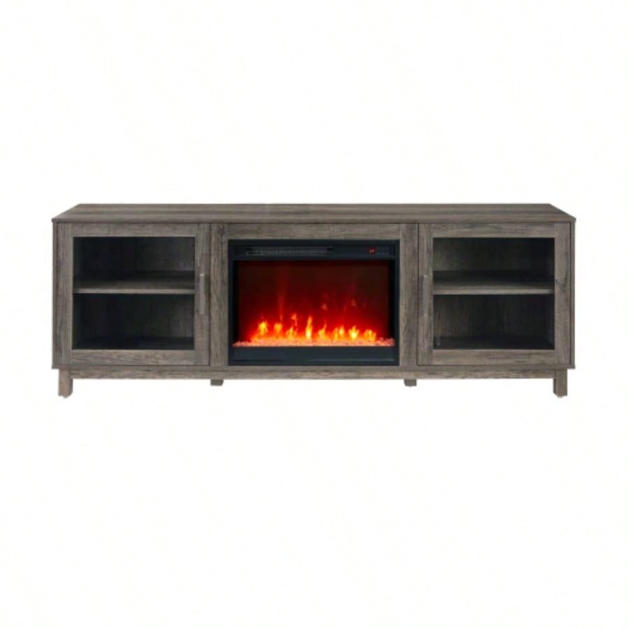 Summit 70 Gray Walnut TV Stand Console with Fireplace and Heater