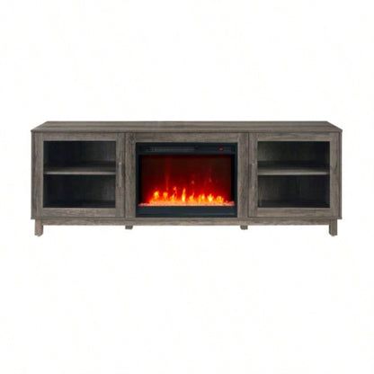 Summit 70 Gray Walnut TV Stand Console with Fireplace and Heater