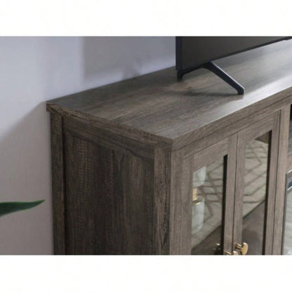 Ellington 70 Gray Walnut Fireplace TV Stand Console with Heater, LED Light, Cabinets, Shelves