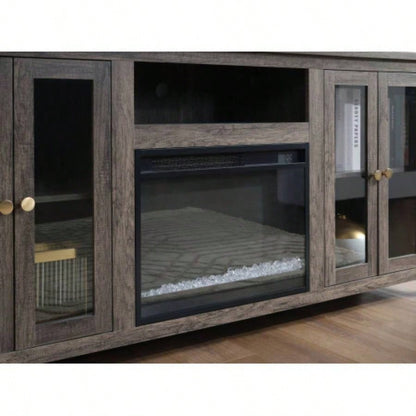Ellington 70 Gray Walnut Fireplace TV Stand Console with Heater, LED Light, Cabinets, Shelves