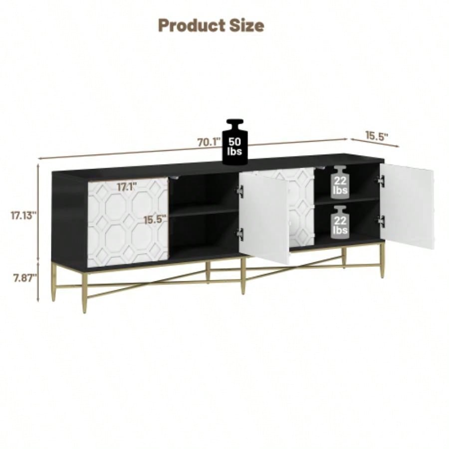 Modern Black and White Color Scheme Press Design 4 Door Cabinet, Living Room TV Stand