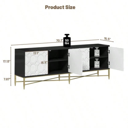 Modern Black and White Color Scheme Press Design 4 Door Cabinet, Living Room TV Stand