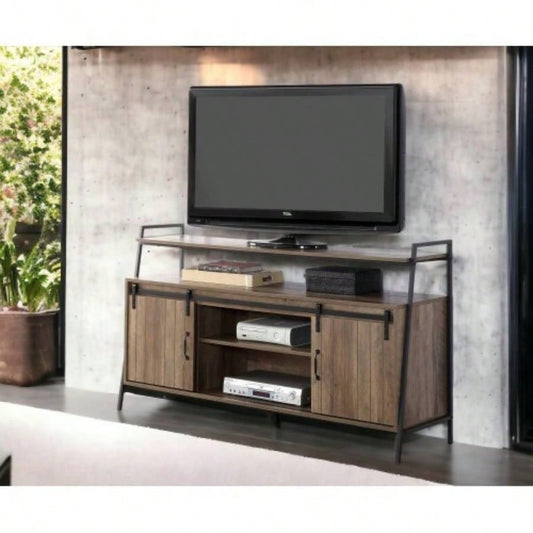 Rashawn Rustic Oak Black TV Stand