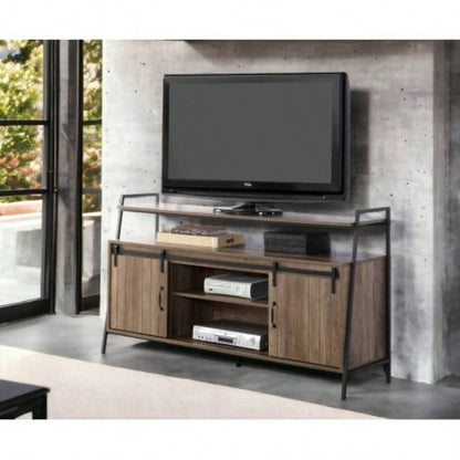 Rashawn Rustic Oak Black TV Stand