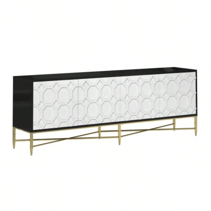 Modern Black and White Color Scheme Press Design 4 Door Cabinet, Living Room TV Stand