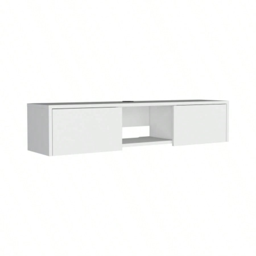 Adel Floating TV Stand, Sleek Wall - Mounted Console with 2 - Doors, White