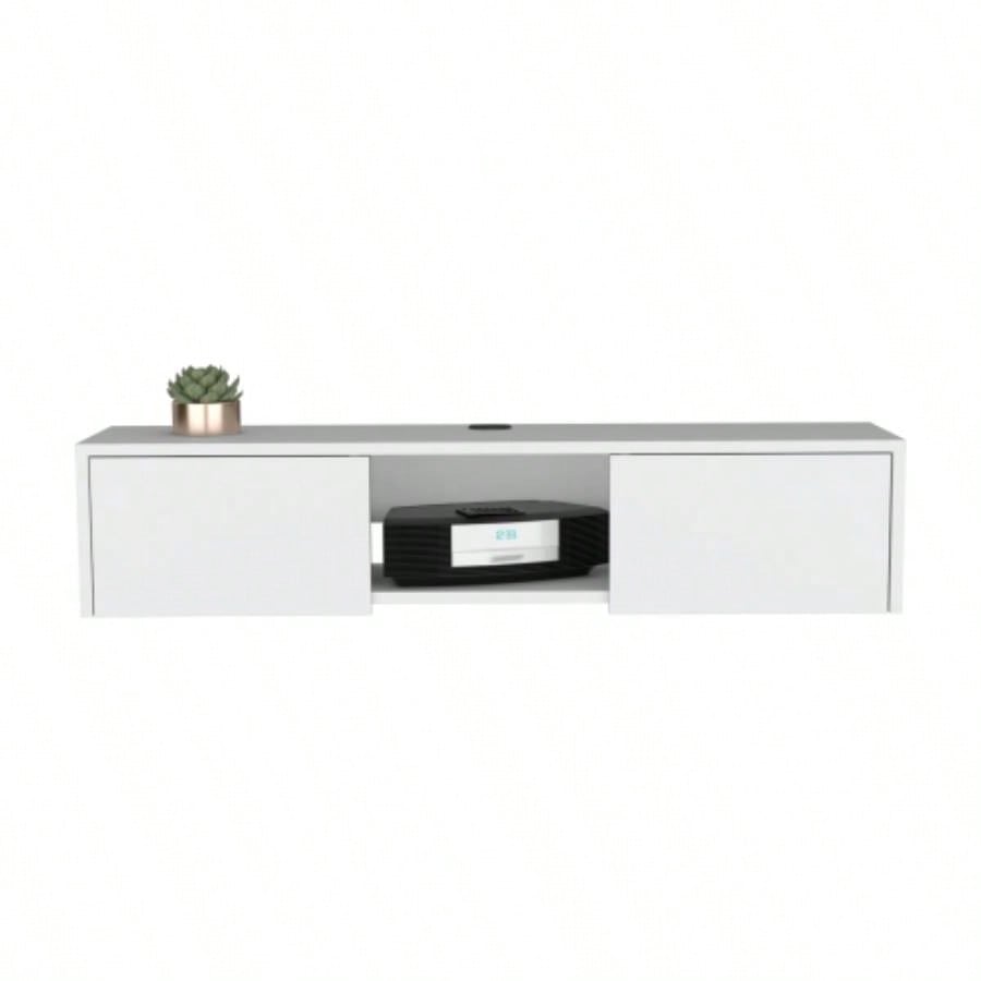 Adel Floating TV Stand, Sleek Wall - Mounted Console with 2 - Doors, White