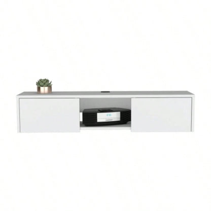 Adel Floating TV Stand, Sleek Wall - Mounted Console with 2 - Doors, White