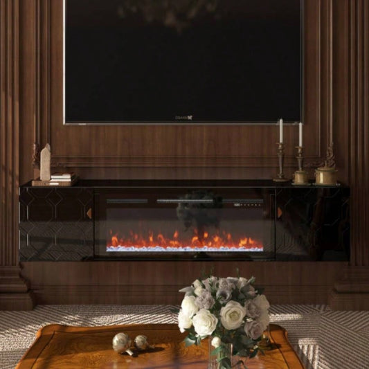 67 in. Black Media TV Stand in High Gloss Paint MDF