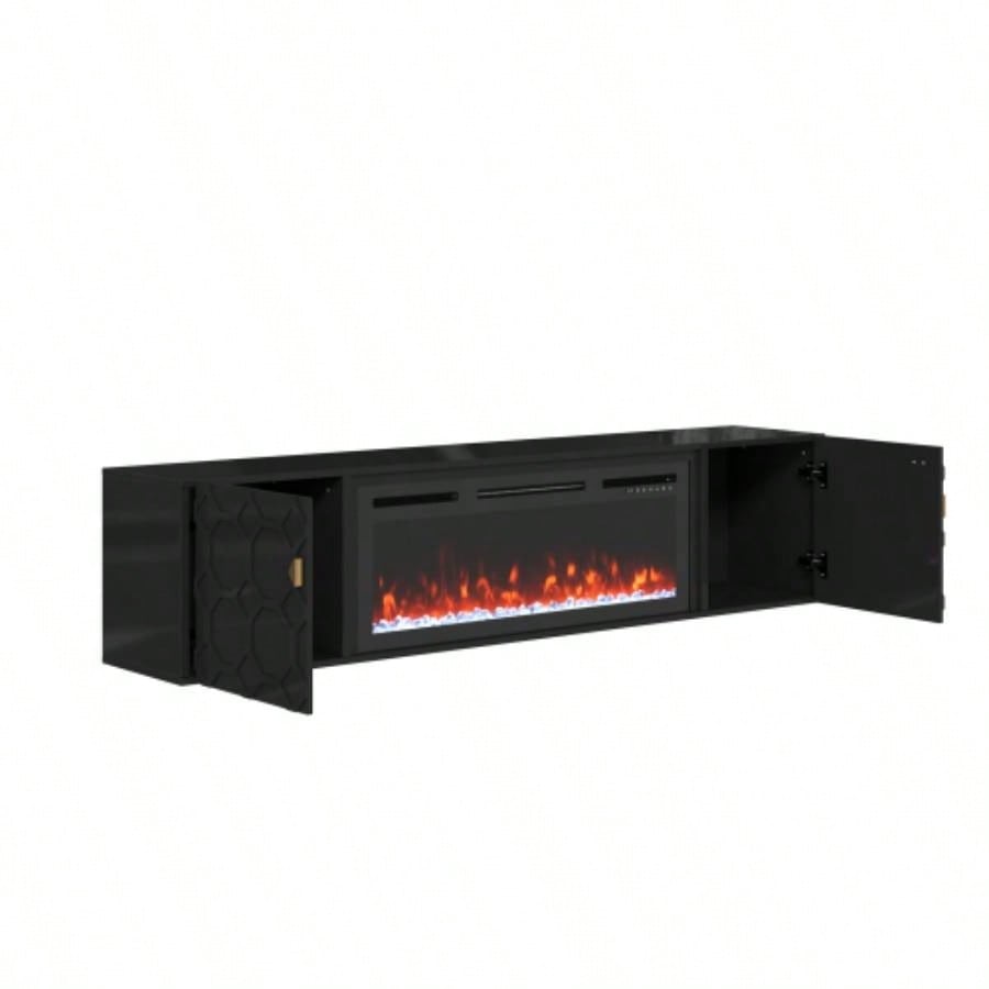 67 in. Black Media TV Stand in High Gloss Paint MDF