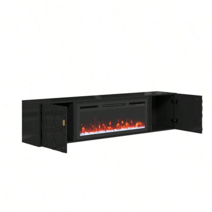 67 in. Black Media TV Stand in High Gloss Paint MDF