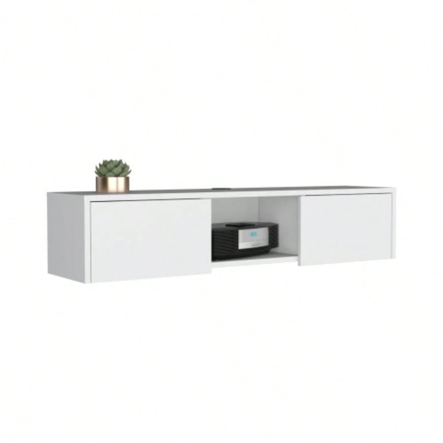 Adel Floating TV Stand, Sleek Wall - Mounted Console with 2 - Doors, White