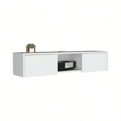 Adel Floating TV Stand, Sleek Wall - Mounted Console with 2 - Doors, White