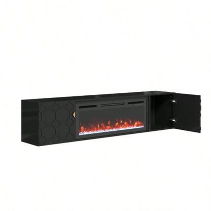67 in. Black Media TV Stand in High Gloss Paint MDF
