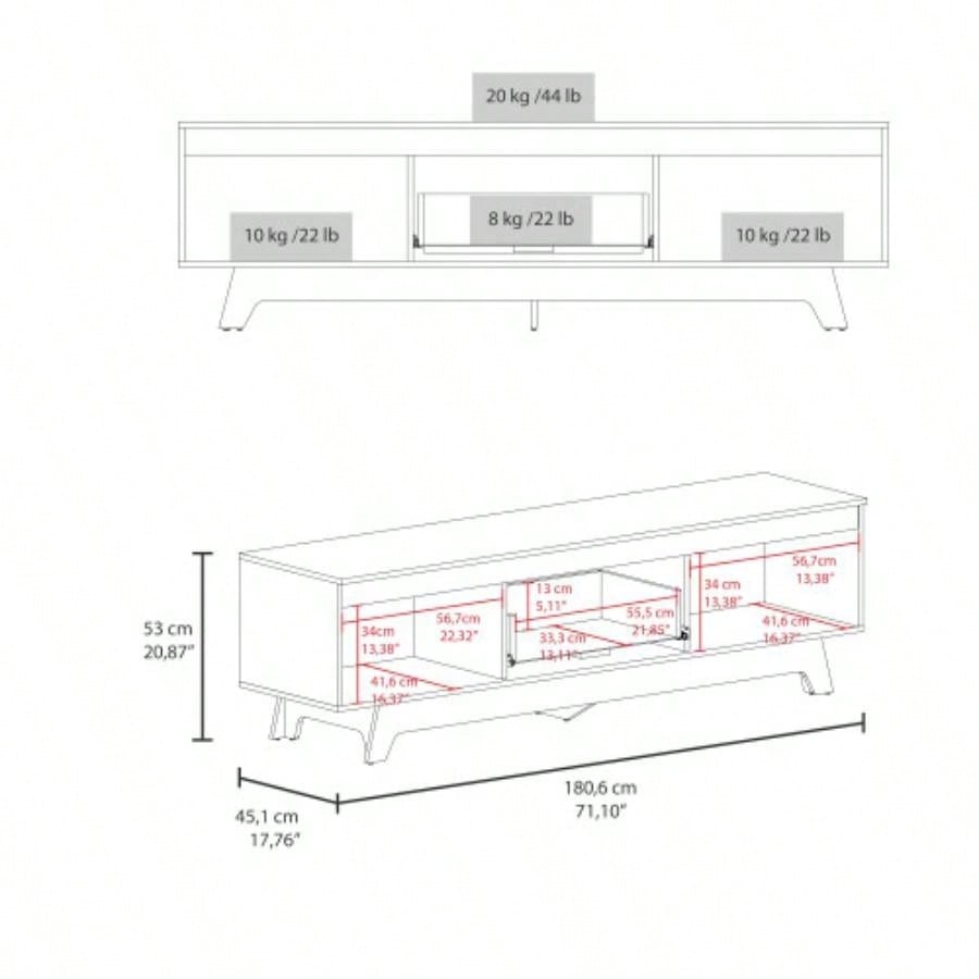 TV Stand, 2 Doors, 1 Drawer, White/ Natural Oak