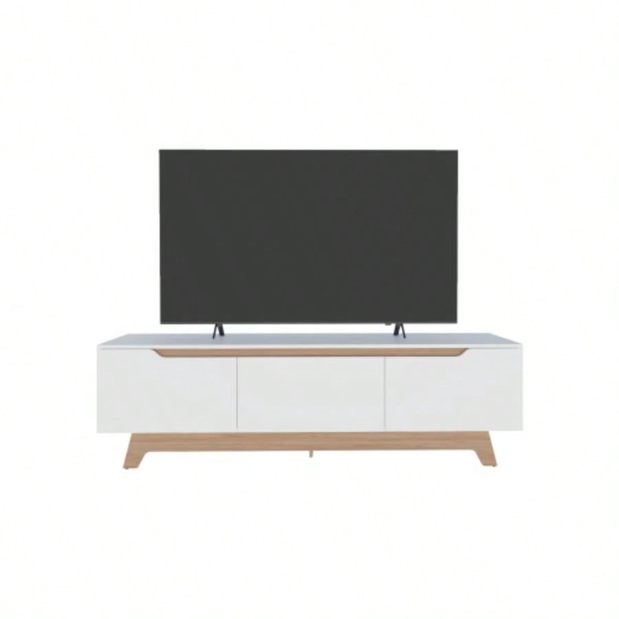 TV Stand, 2 Doors, 1 Drawer, White/ Natural Oak