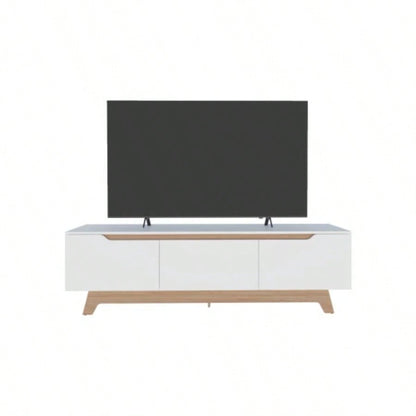 TV Stand, 2 Doors, 1 Drawer, White/ Natural Oak