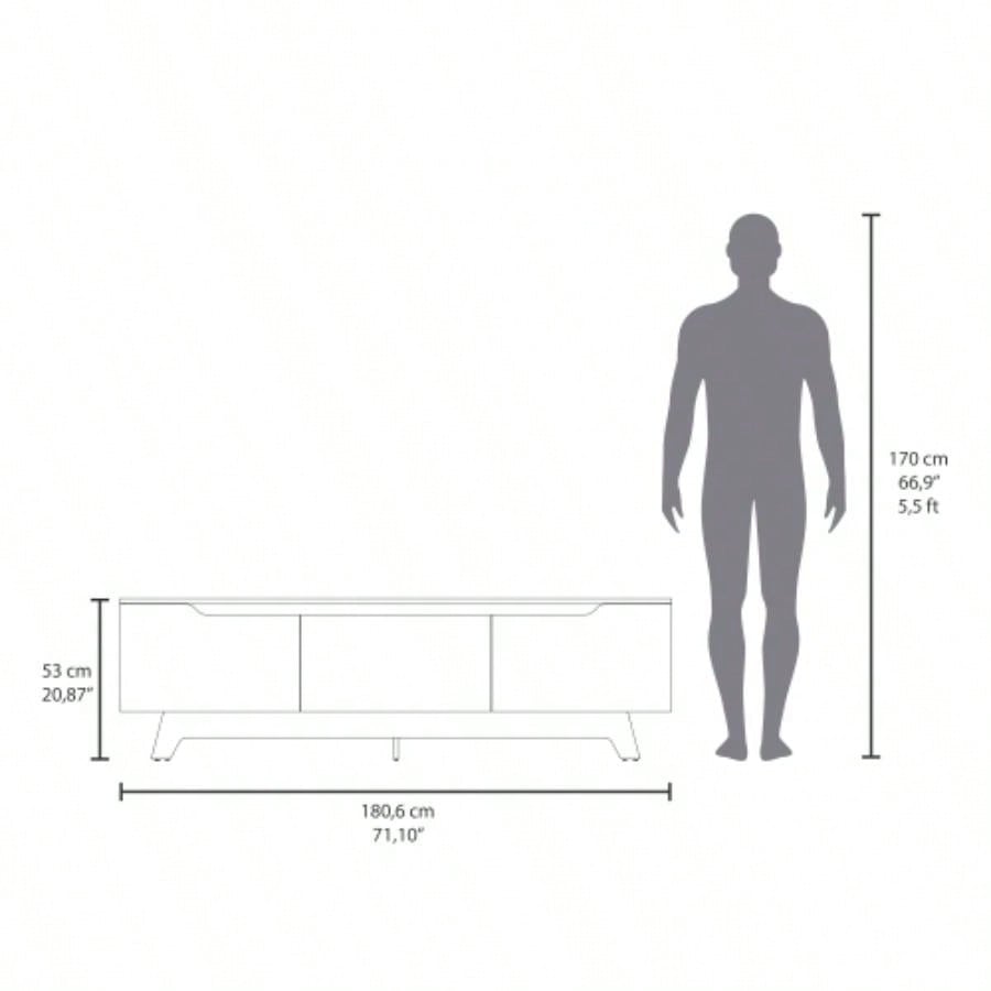 TV Stand, 2 Doors, 1 Drawer, White/ Natural Oak