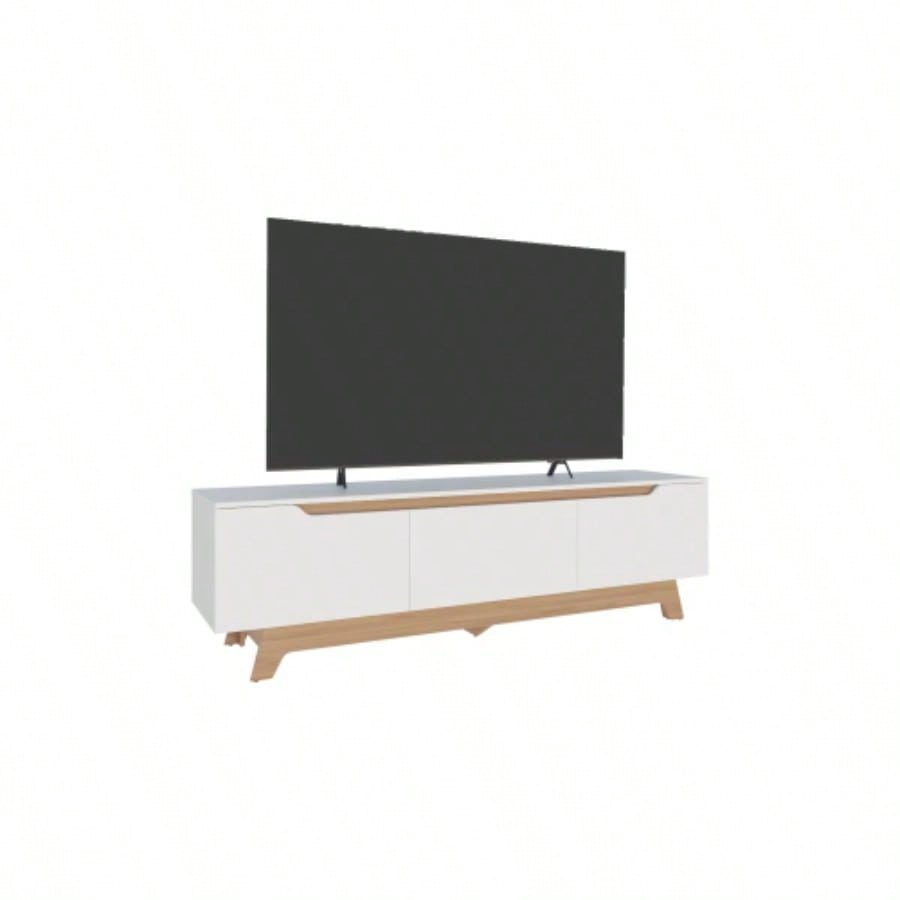 TV Stand, 2 Doors, 1 Drawer, White/ Natural Oak