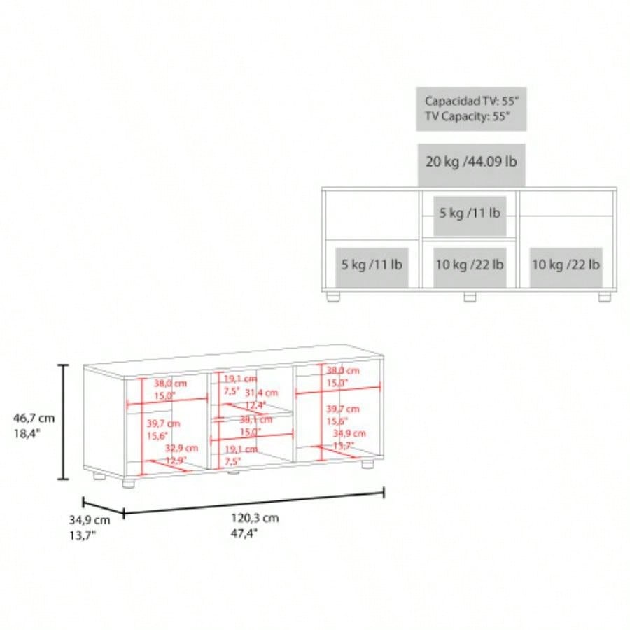 Tv Stand, 1 Door, 4 Shelves, 55 TV Capacity