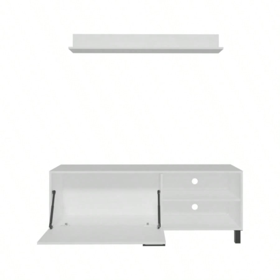 Living Room Set, Tv Stand+ Wall Shelf, 1 Door, 3 Shelves, White
