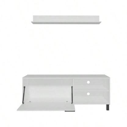 Living Room Set, Tv Stand+ Wall Shelf, 1 Door, 3 Shelves, White
