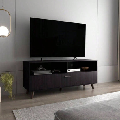 Tv Stand, 1 Door, 2 Shelves, Black Wengue