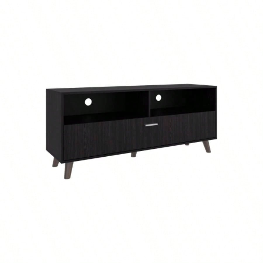 Tv Stand, 1 Door, 2 Shelves, Black Wengue