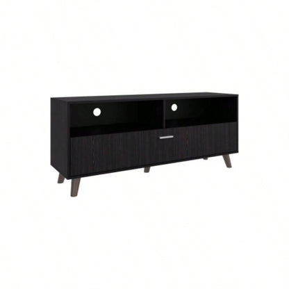 Tv Stand, 1 Door, 2 Shelves, Black Wengue