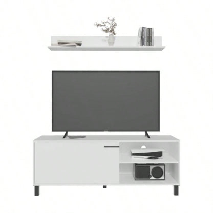 Living Room Set, Tv Stand+ Wall Shelf, 1 Door, 3 Shelves, White