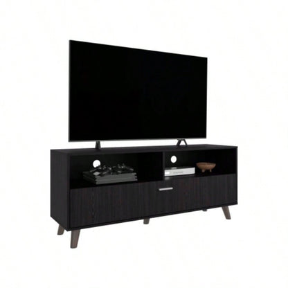 Tv Stand, 1 Door, 2 Shelves, Black Wengue