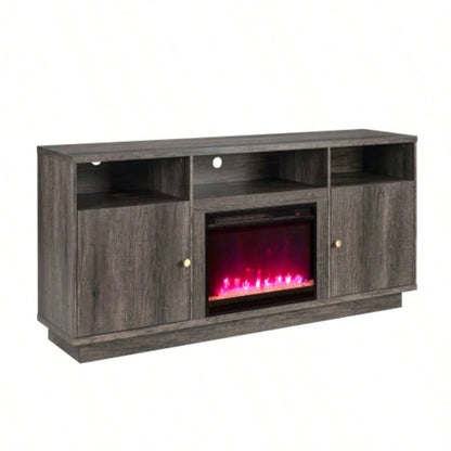 Ambrose 70 Gray Walnut Fireplace TV Stand Console with Heater, LED Light, Cabinets, Shelves