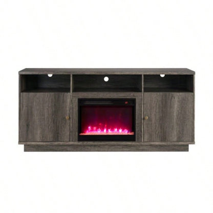 Ambrose 70 Gray Walnut Fireplace TV Stand Console with Heater, LED Light, Cabinets, Shelves