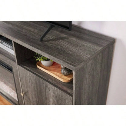 Ambrose 70 Gray Walnut Fireplace TV Stand Console with Heater, LED Light, Cabinets, Shelves