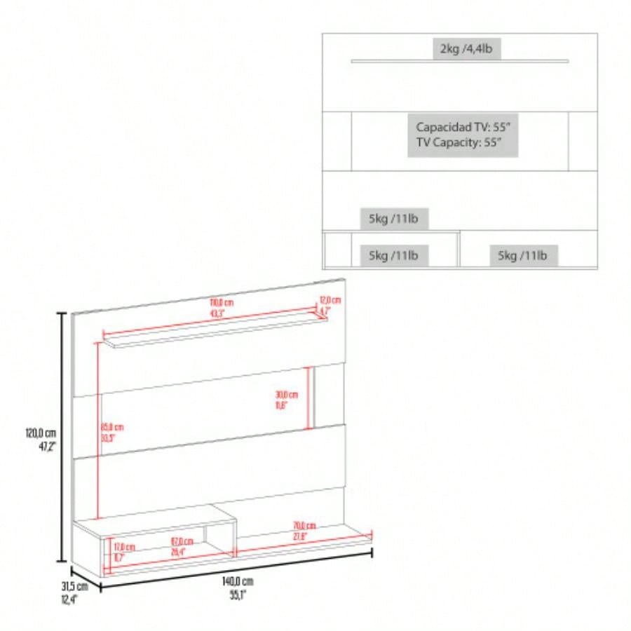 Floating Entertainment Center TVs up 55 Space TV, One Superior Shelf, Two Shelves