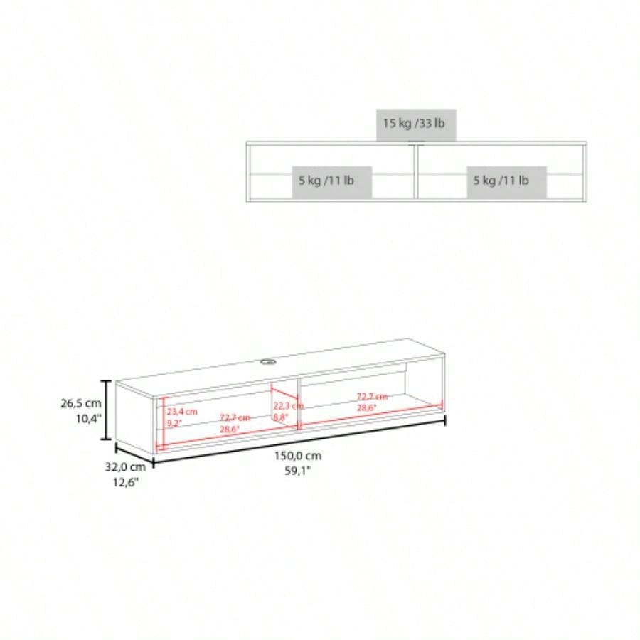 TV Stand 10.4 H, with 2 Shelves, White Oak