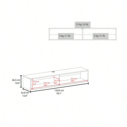 TV Stand 10.4 H, with 2 Shelves, White Oak