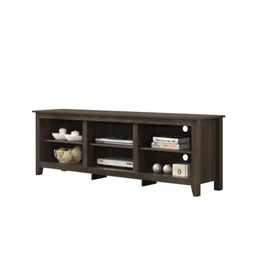 Benito Dark Dusty Brown 70 Wide TV Stand with Open Shelves and Management