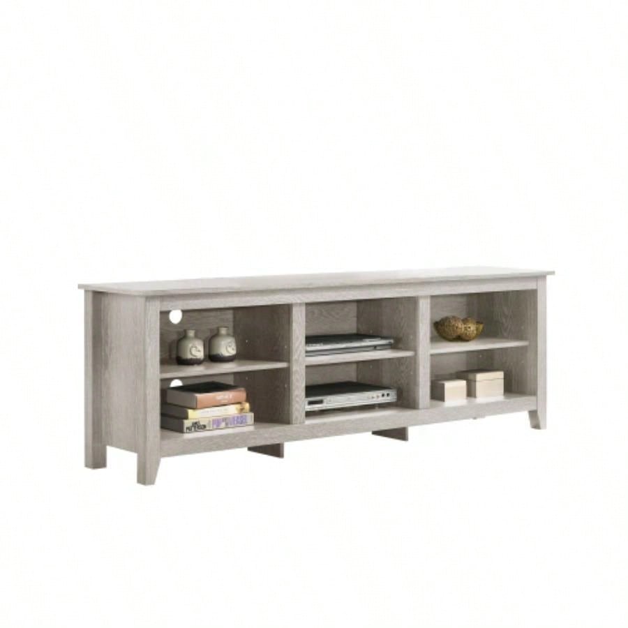 Benito Dusty Gray 70 Wide TV Stand with Open Shelves and Management