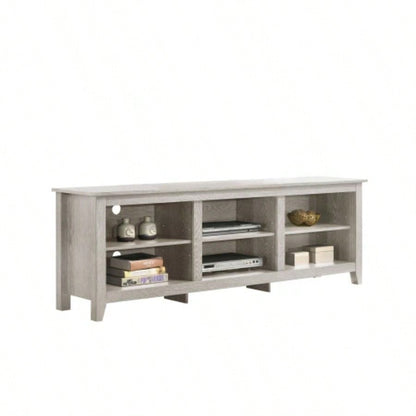 Benito Dusty Gray 70 Wide TV Stand with Open Shelves and Management