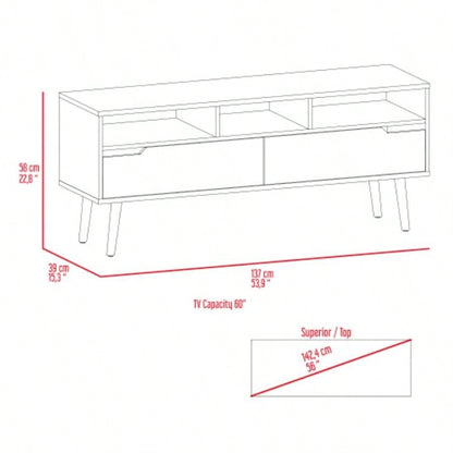Tv Stand TVs up 52 Bull, Three Open Shelves, Two Flexible Drawers, Dark Walnut