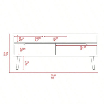 Tv Stand TVs up 52 Bull, Three Open Shelves, Two Flexible Drawers, Dark Walnut