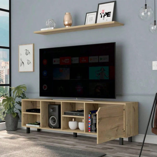 TV Stand TVs up 70 Estocolmo, Four Open Shelves, Light Oak