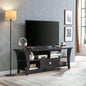 TV Stand Cabinet with curved one drawers on metal glides metal square handle modern design divided shelf two cubbies