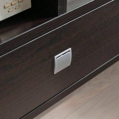 TV Stand Cabinet with curved one drawers on metal glides metal square handle modern design divided shelf two cubbies