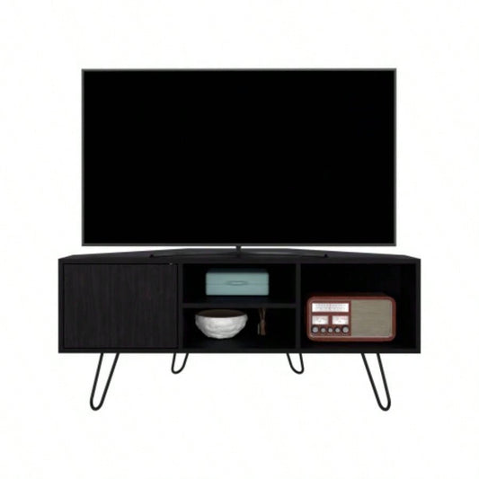 TV Stand, 1 Door, 3 Shelves, 4, Black