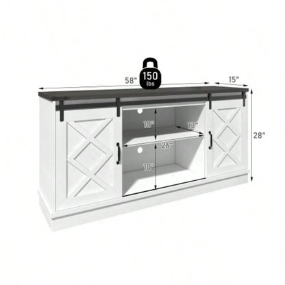 Farmhouse TV Stand wih Storage, 58 Entertainment Center with Sliding Barn Door, Wooden Media TV Console with Height Adjustable Shelves Living Room